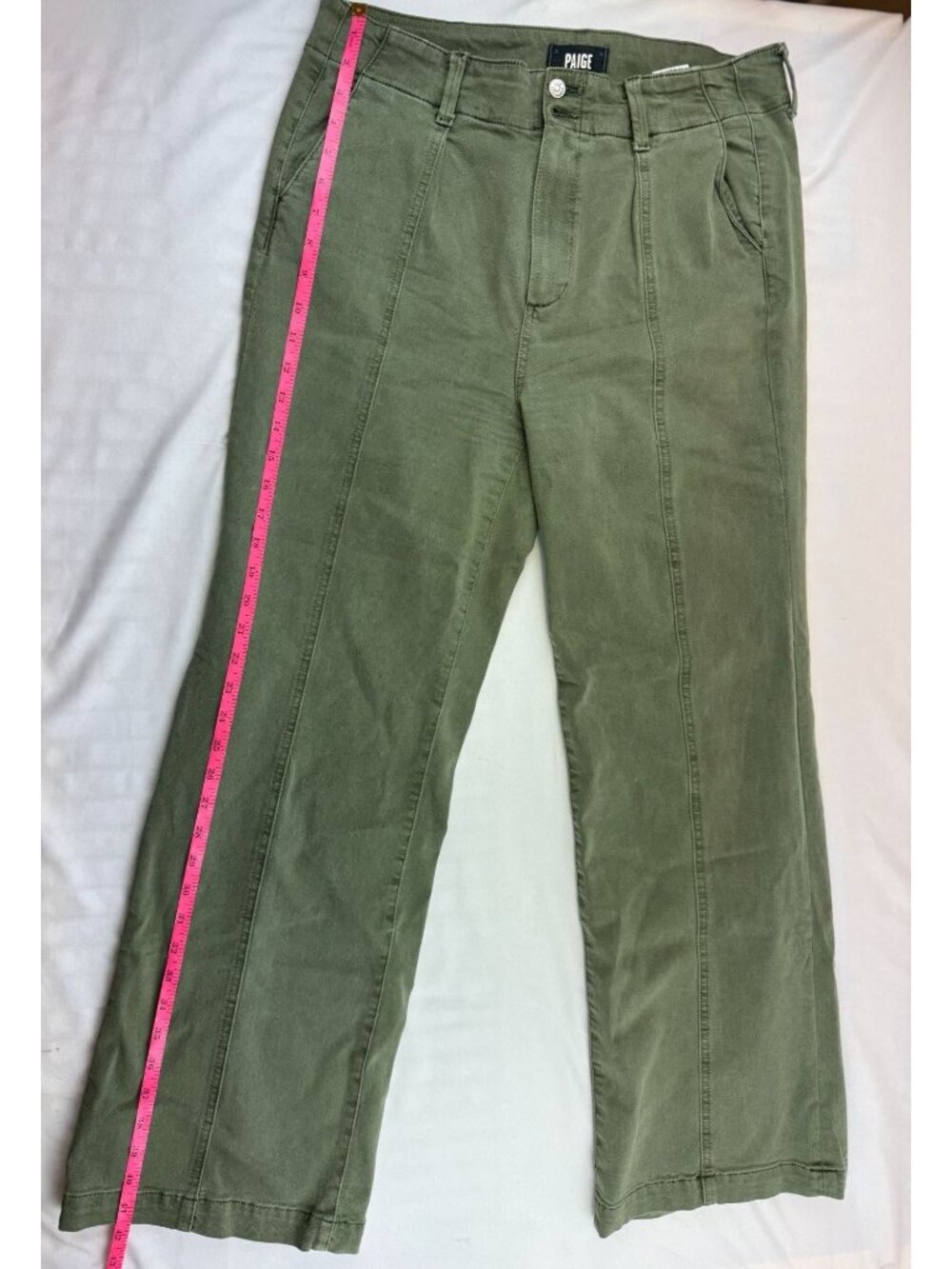 Paige Womens High-Rise Wide-Leg Green Pants Size 31 Cotton Blend - Picture 10 of 12